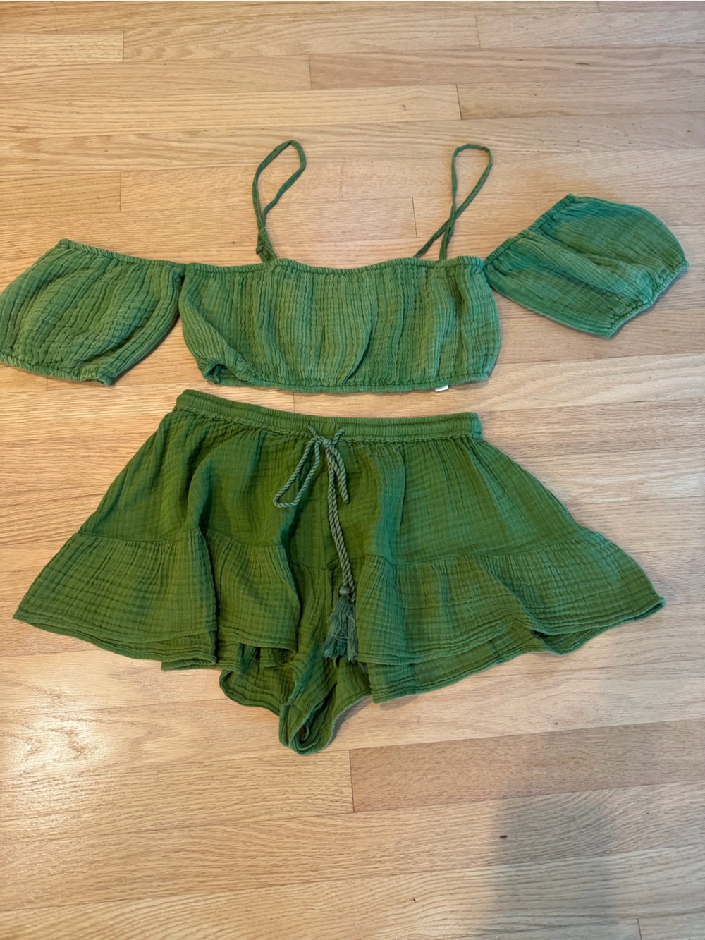Anthropologie Olive Green Gauze Crop Top Set